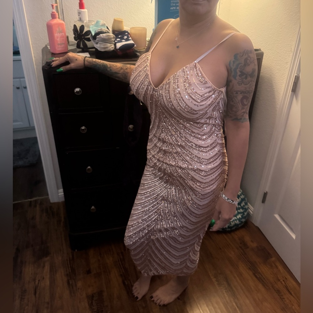 Rhapsody Sequin Evening Dress in Rose Gold